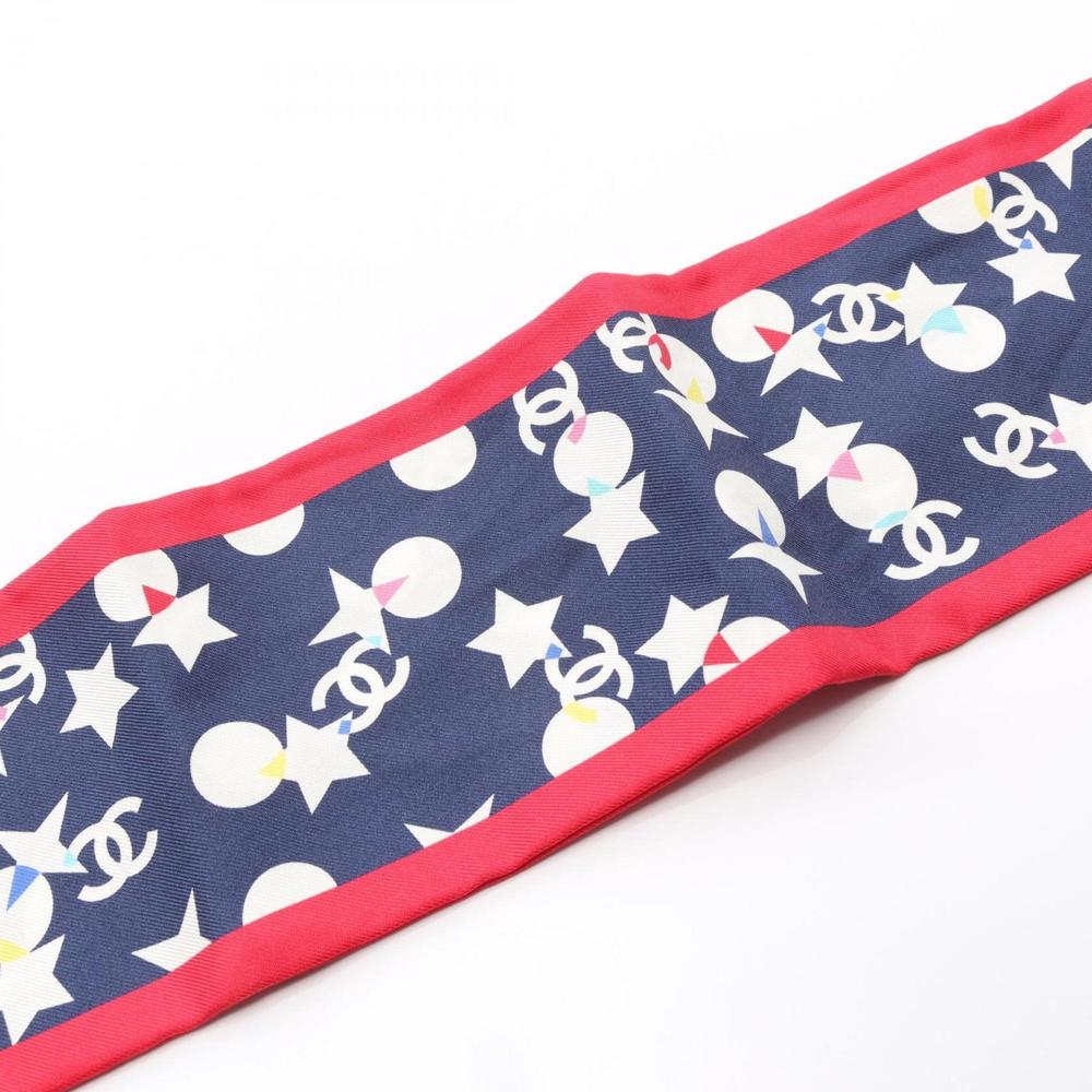 CHANEL Coco Mark Silk Scarf for Women, Navy/Multicolor - Picture 4 of 5